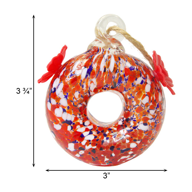Round Red Glass Double Hummingbird Feeder, Glass, 3 Pack