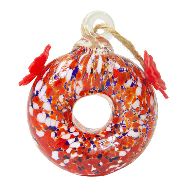 Round Red Glass Double Hummingbird Feeder, Glass, 3 Pack