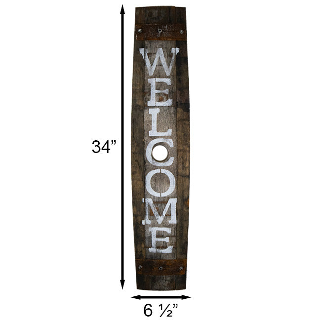 Amish-Made Welcome & Go Away Whiskey Barrel Porch Signs