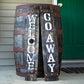 Amish-Made Welcome & Go Away Whiskey Barrel Porch Signs