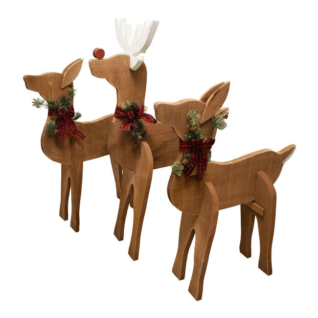 Amish-Made Wooden Deer Statues Package