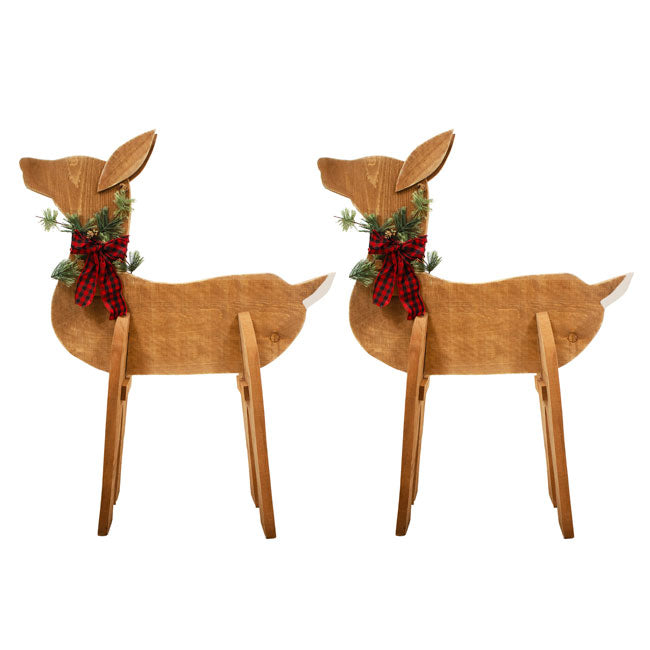 Amish-Made Wooden Doe Statues, Pack of 2