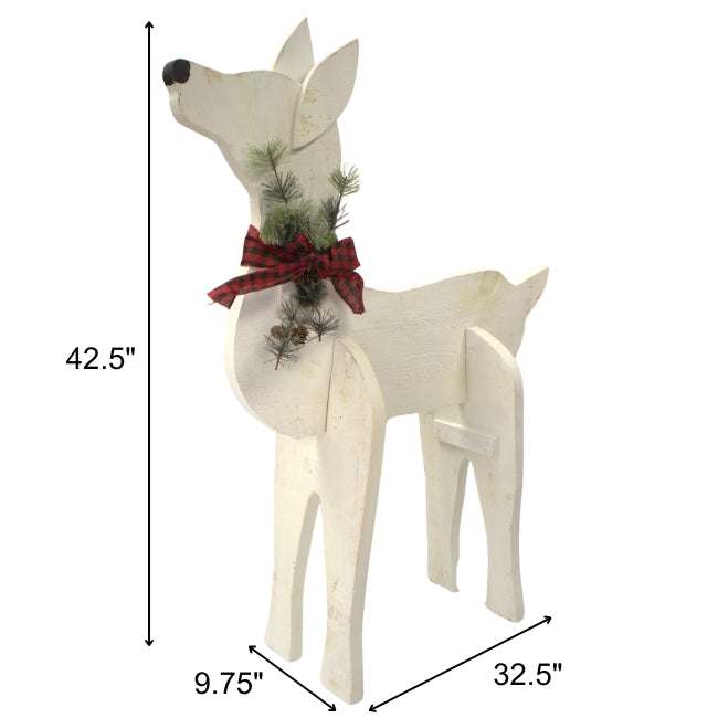 Amish-Made Wooden Doe Statue, White