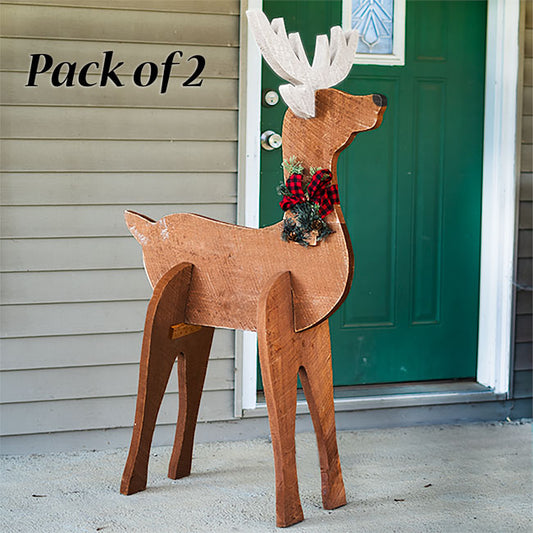 Amish-Made Wooden Reindeer Statues, Pack of 2