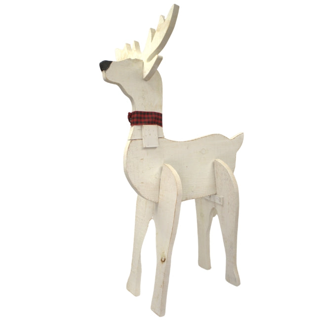 Amish-Made Wooden Reindeer Statues, White, Pack of 2