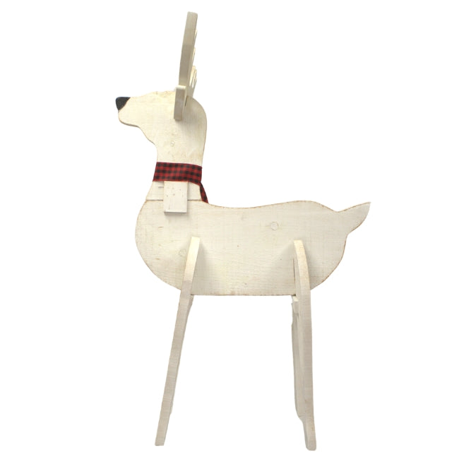 Amish-Made Wooden Reindeer Statues, White, Pack of 2