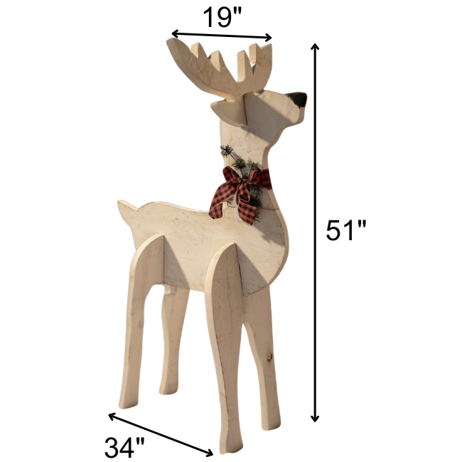 Amish-Made Wooden Reindeer Statues, White, Pack of 2