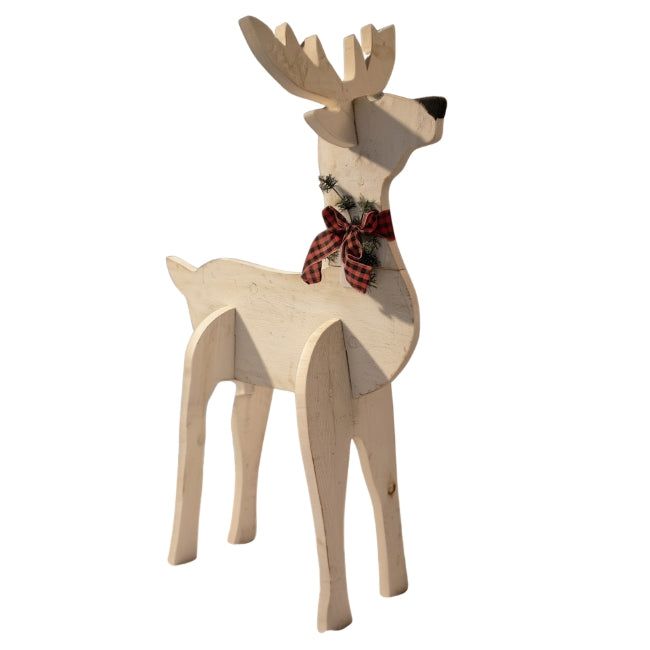 Amish-Made Wooden Reindeer Statue, White