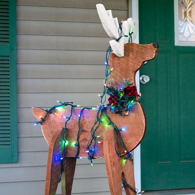 Amish-Made Wooden Reindeer Statues, Pack of 2