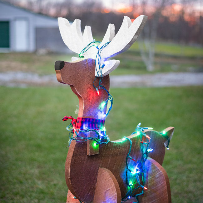 Amish-Made Wooden Reindeer Statues, Pack of 2