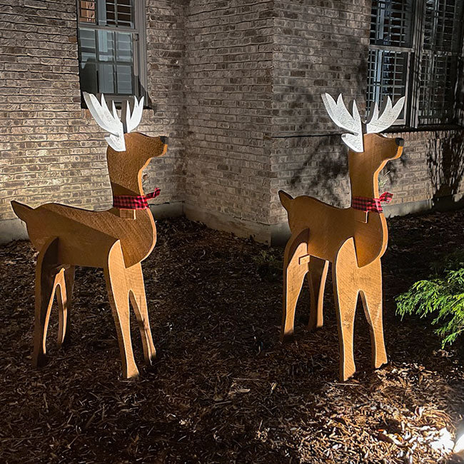 Amish-Made Wooden Reindeer Statues, Pack of 2