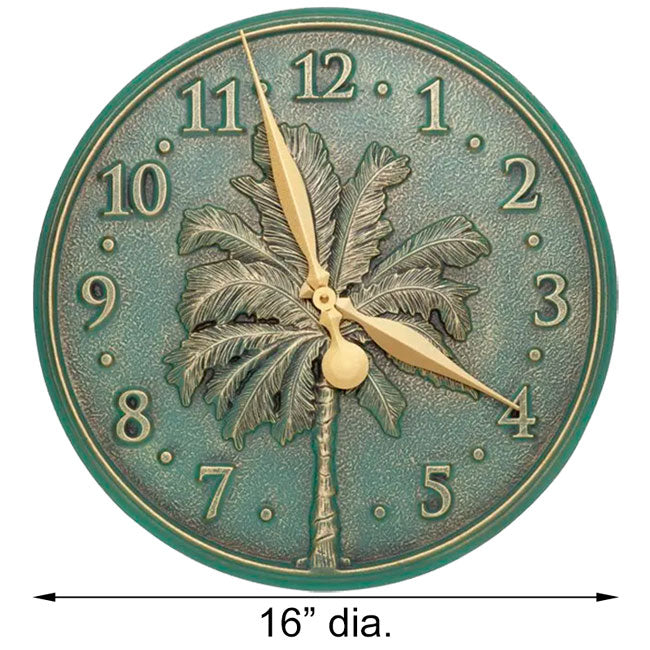 Whitehall Palm Tree Clock & Thermometer, Bronze Verdi, 16"