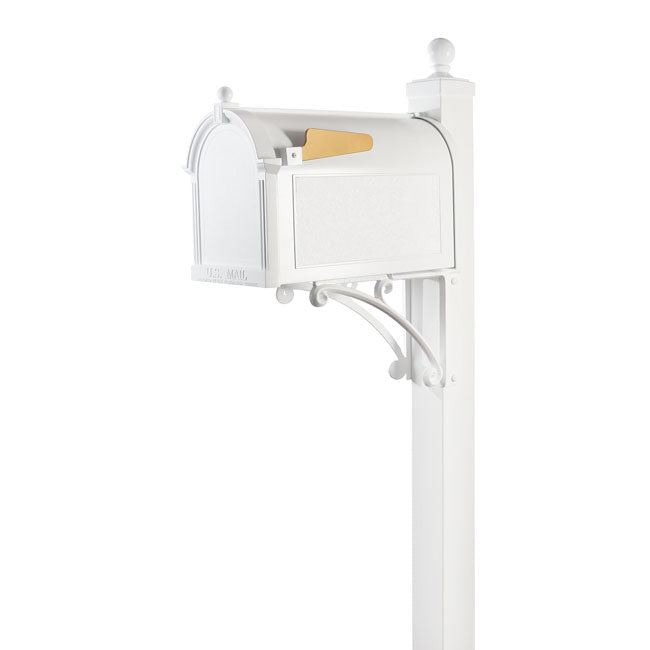 Whitehall Deluxe Mailbox, Post, and Brackets, White