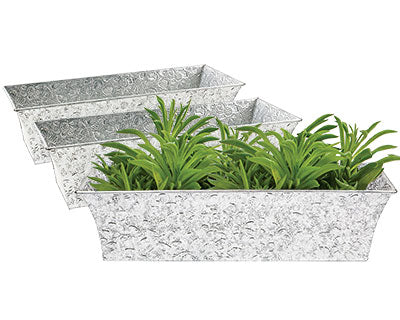 Achla Embossed Galvanized Planter Boxes, Gray, 24"L, 3 Pack