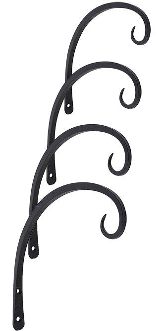Achla Downcurled Wrought Iron Wall Hooks, Black, Pack of 4