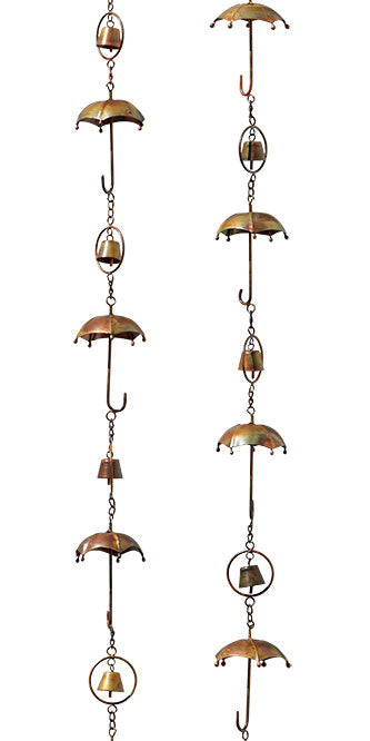 Ancient Graffiti Umbrella & Bell Rain Chains, Copper, 2 Pack