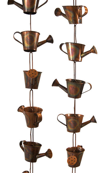 Ancient Graffiti Watering Can Rain Chains, Copper, Pack of 2