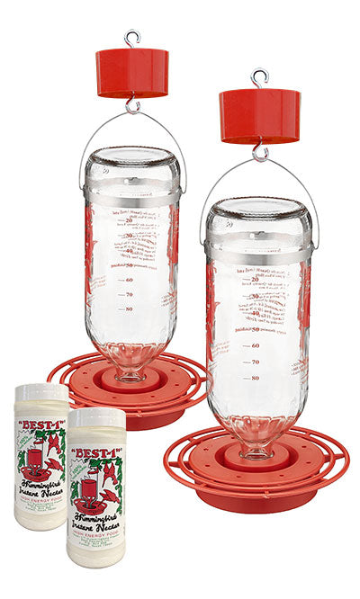 Best-1 Glass Jar Hummingbird Feeders w/ Nectar & Ant Moats