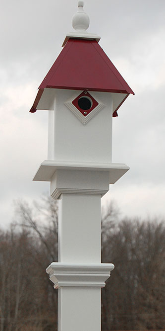 Classic Bluebird House and Decorative Mounting Post, Merlot