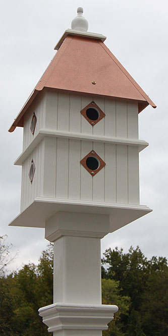 Plantation Bird House and Decorative Mounting Post, Copper