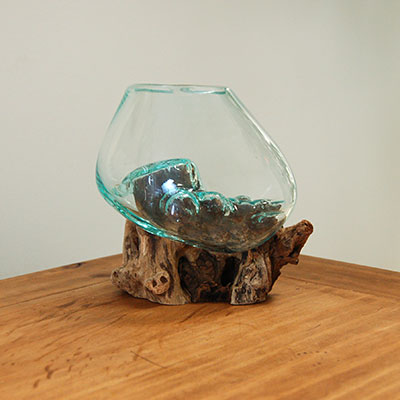 Medium Molten Glass Bowl & Natural Wood Sculpture