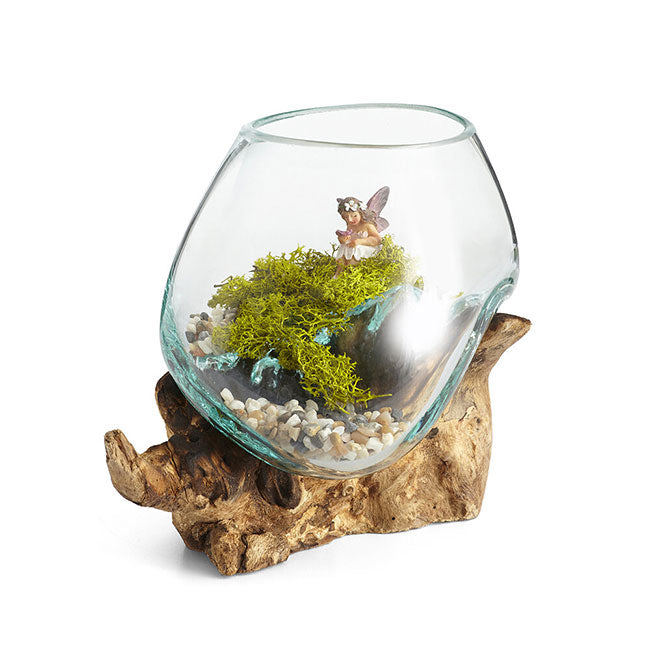 Medium Molten Glass Bowl & Natural Wood Sculpture