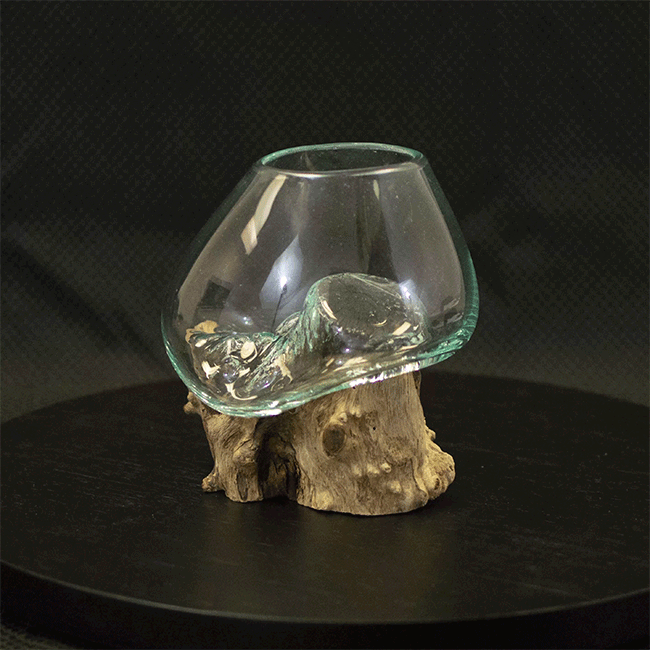 Medium Molten Glass Bowl & Natural Wood Sculpture