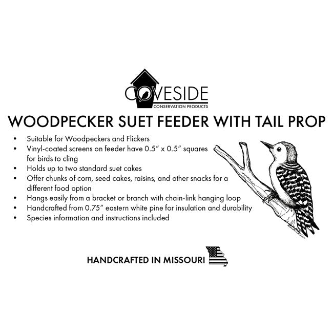Woodpecker Suet Feeder w/Tail Prop & Suet by Prime Retreat