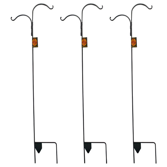 Erva Double Offset Shepherd Hooks, Black, 7' 8"H, Pack of 3