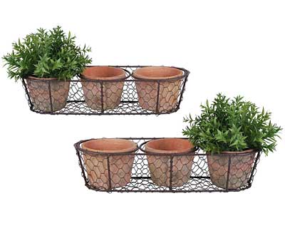 Esschert Design Aged Terracotta Flower Pots w/Baskets, 2 Pk