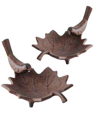 Esschert Design Maple Leaf Bird Baths, Brown, Pack of 2