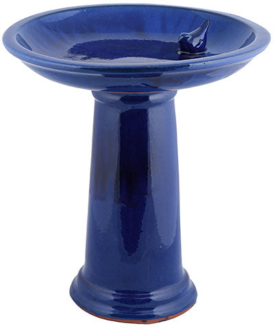 Esschert Design Ceramic Bird Bath and Pedestal, Cobalt Blue