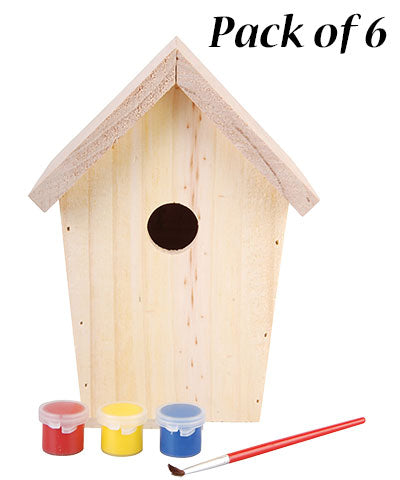 Esschert Kid's Paint Your Own Bird Houses, Club Pack of 6