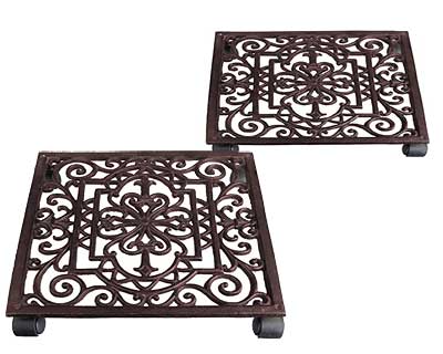 Esschert Design Square Plant Caddies, Dark Brown, Pack of 2