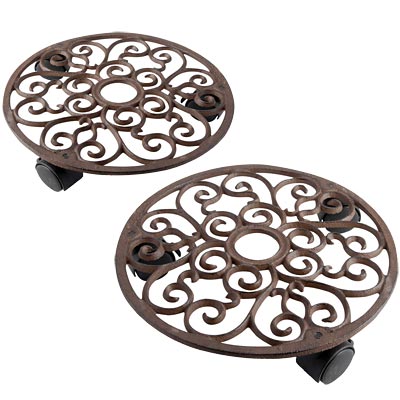 Esschert Design Round Plant Caddies, Aged Brown, Pack of 2