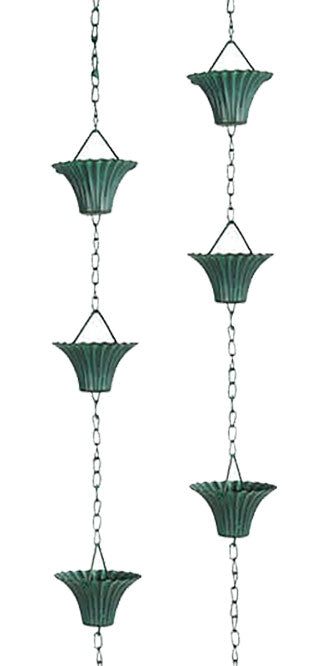 Esschert Design Fluted Rain Chains, Verdigris, Pack of 2