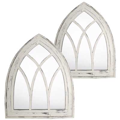 Esschert Design Gothic Mirror Wall Art, White Wash, 2 Pack