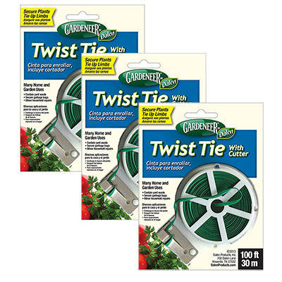 Gardeneer Twist Tie Plant Securers with Cutter, 100', 3 Pack