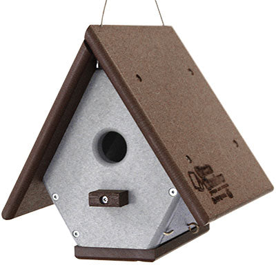 Recycled Plastic Hanging Wren House, Brown and Gray