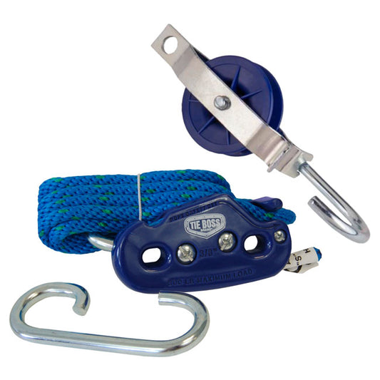 Tie Boss Cargo Tie Down and 3/8" Rope with Pulley, Blue