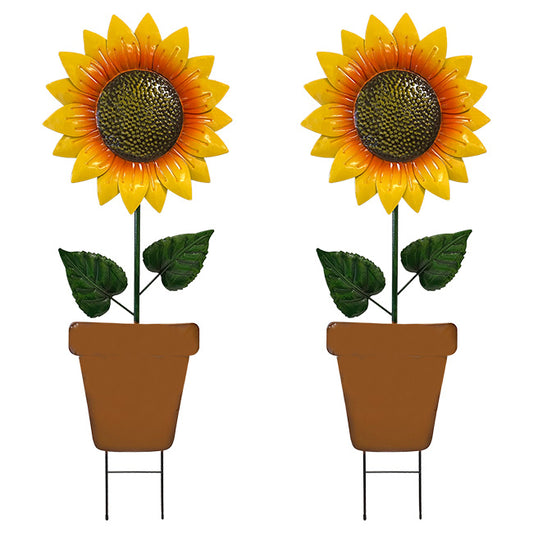 Land & Sea Metal Single Potted Sunflower Yard Art, Pack of 2