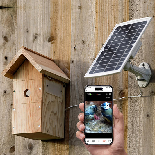 Nestera Wooden Bird House w/Solar Powered Camera & Panel