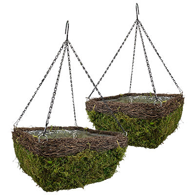 Panacea Wicker & Moss Square Hanging Baskets, 14"L, 2 Pack