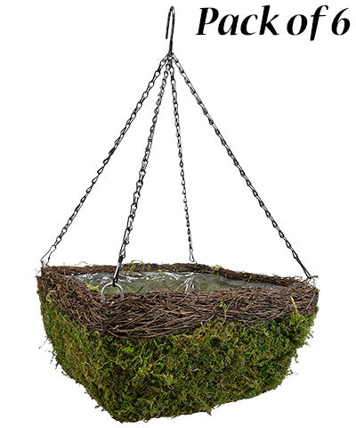 Panacea Wicker & Moss Square Hanging Baskets, 14"L, 6 Pack