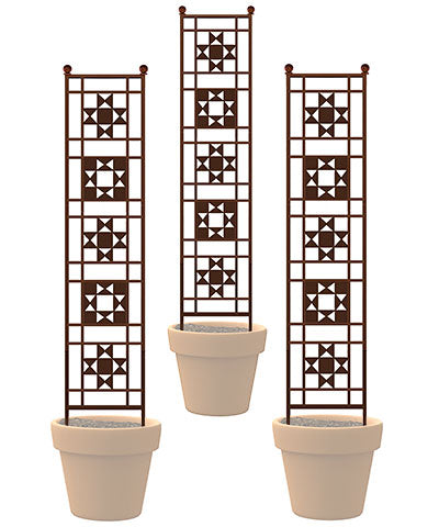 Panacea Rustic Farmhouse Quilt Pot Trellises, Rust, 3 Pack