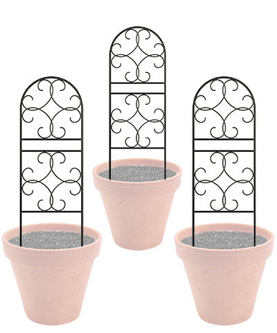 Panacea Scroll Pot Trellises, Black, 36"H, Pack of 3