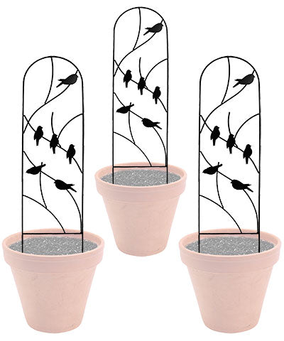 Panacea Perching Birds Pot Trellises, Black, 40"H, Pack of 3