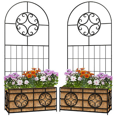 Panacea Wide Scroll Planter Trellises w/Liners, Pack of 2
