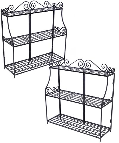 Panacea Forged Three-Tier Plant Stands, Black, Pack of 2