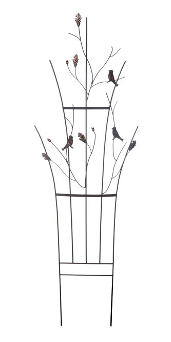 Panacea Curved Bird & Leaf Trellis, Black, 71"H, Pack of 5